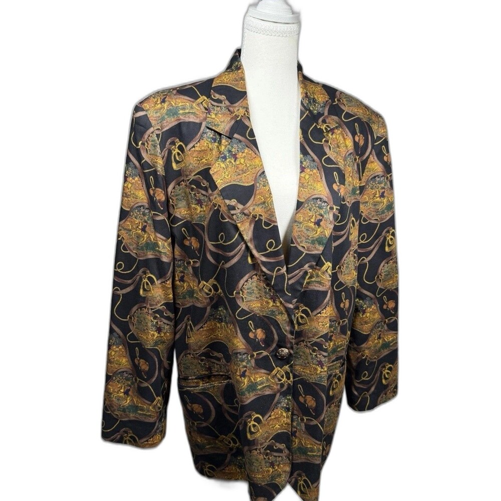 Vintage Vinci Clothiers Equestrian Blazer Scarf Print  Old Money Quiet Luxury  8